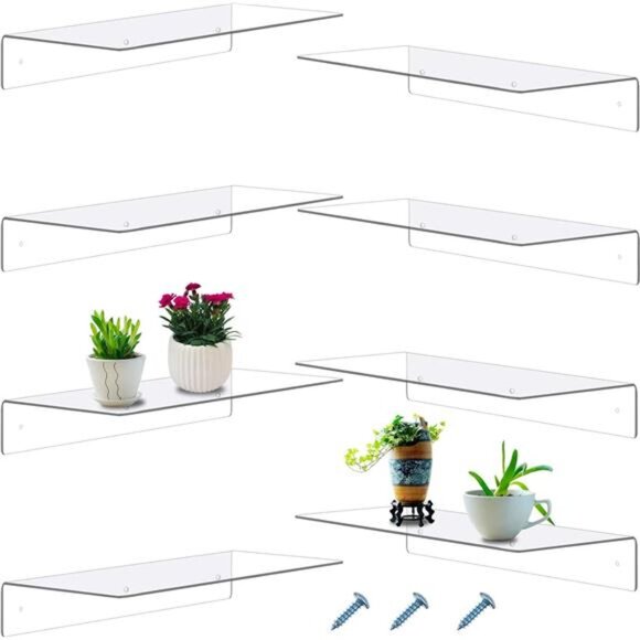 8 Pieces Acrylic Floating Shelf, Invisible Wall Mounted Shelf for Book Photo - Picture 1 of 7